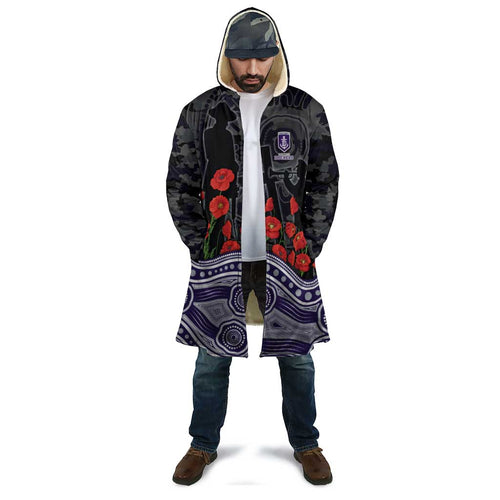 Fremantle Dockers ANZAC Day Cloak Indigenous Dot Art with Poppy Flower Tribute