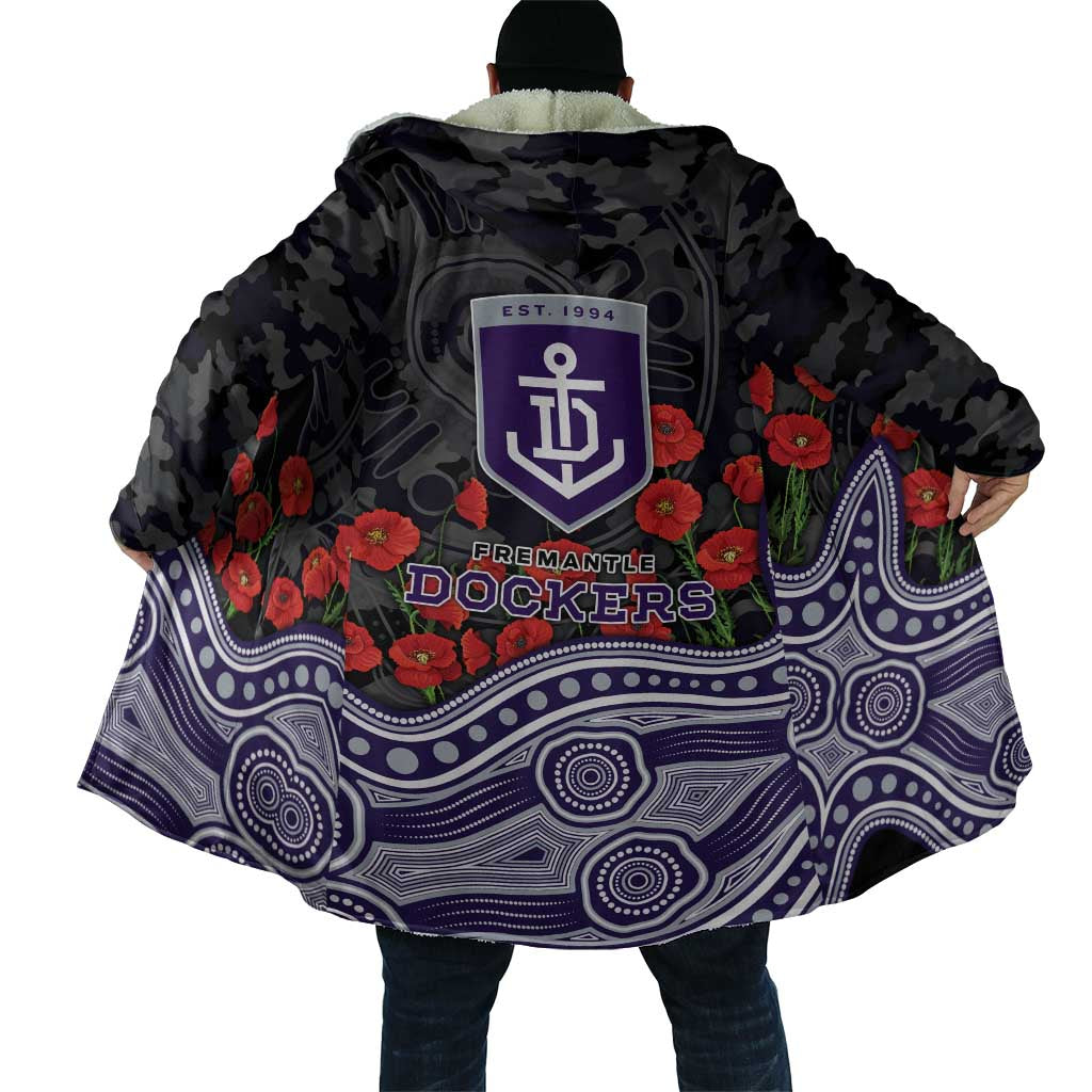 Fremantle Dockers ANZAC Day Cloak Indigenous Dot Art with Poppy Flower Tribute