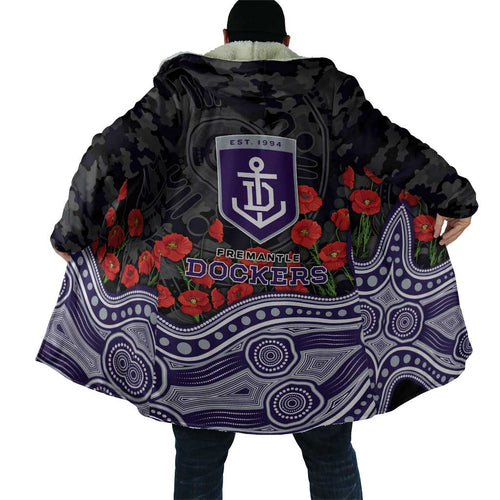 Fremantle Dockers ANZAC Day Cloak Indigenous Dot Art with Poppy Flower Tribute