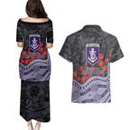 Fremantle Dockers ANZAC Day Couples Matching Puletasi and Hawaiian Shirt Indigenous Dot Art with Poppy Flower Tribute