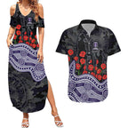 Fremantle Dockers ANZAC Day Couples Matching Summer Maxi Dress and Hawaiian Shirt Indigenous Dot Art with Poppy Flower Tribute