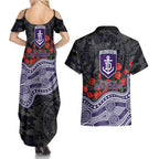 Fremantle Dockers ANZAC Day Couples Matching Summer Maxi Dress and Hawaiian Shirt Indigenous Dot Art with Poppy Flower Tribute