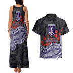 Fremantle Dockers ANZAC Day Couples Matching Tank Maxi Dress and Hawaiian Shirt Indigenous Dot Art with Poppy Flower Tribute