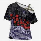 Fremantle Dockers ANZAC Day Cross Shoulder Shirt Indigenous Dot Art with Poppy Flower Tribute