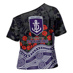 Fremantle Dockers ANZAC Day Cross Shoulder Shirt Indigenous Dot Art with Poppy Flower Tribute