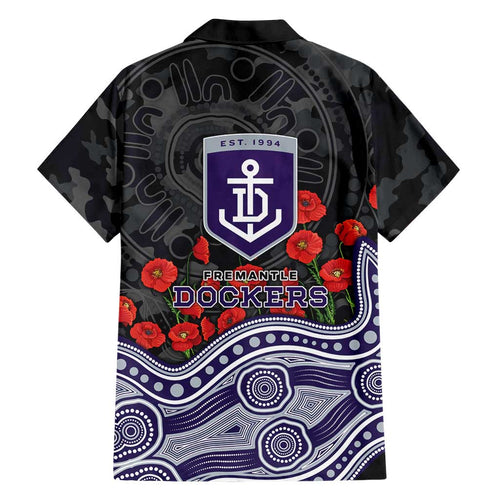 Fremantle Dockers ANZAC Day Family Matching Mermaid Dress and Hawaiian Shirt Indigenous Dot Art with Poppy Flower Tribute