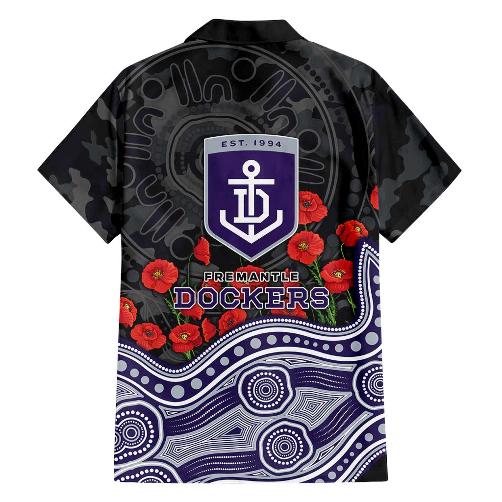 Fremantle Dockers ANZAC Day Family Matching Off The Shoulder Long Sleeve Dress and Hawaiian Shirt Indigenous Dot Art with Poppy Flower Tribute