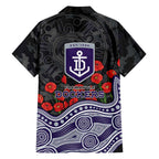 Fremantle Dockers ANZAC Day Family Matching Off The Shoulder Long Sleeve Dress and Hawaiian Shirt Indigenous Dot Art with Poppy Flower Tribute