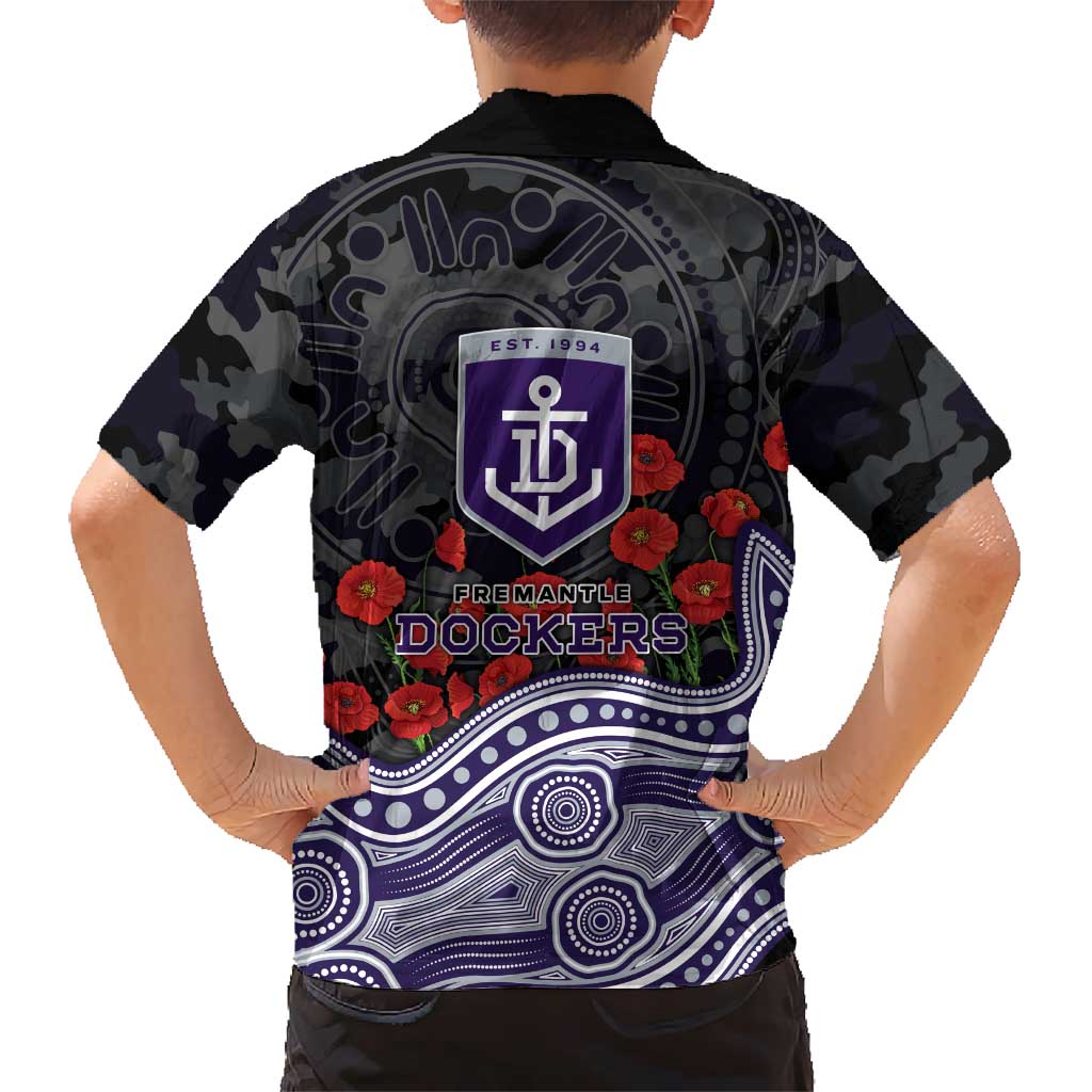 Fremantle Dockers ANZAC Day Family Matching Off Shoulder Maxi Dress and Hawaiian Shirt Indigenous Dot Art with Poppy Flower Tribute