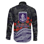 Fremantle Dockers ANZAC Day Family Matching Off Shoulder Maxi Dress and Hawaiian Shirt Indigenous Dot Art with Poppy Flower Tribute