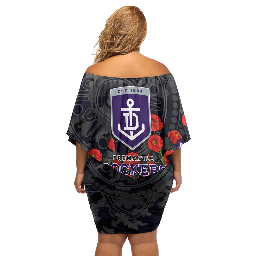 Fremantle Dockers ANZAC Day Family Matching Off Shoulder Short Dress and Hawaiian Shirt Indigenous Dot Art with Poppy Flower Tribute