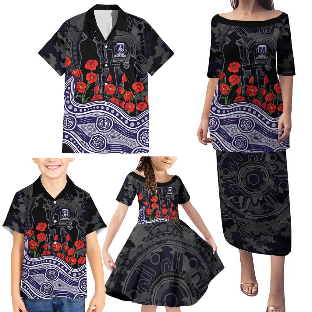Fremantle Dockers ANZAC Day Family Matching Puletasi and Hawaiian Shirt Indigenous Dot Art with Poppy Flower Tribute