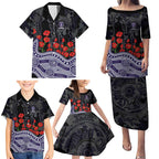 Fremantle Dockers ANZAC Day Family Matching Puletasi and Hawaiian Shirt Indigenous Dot Art with Poppy Flower Tribute