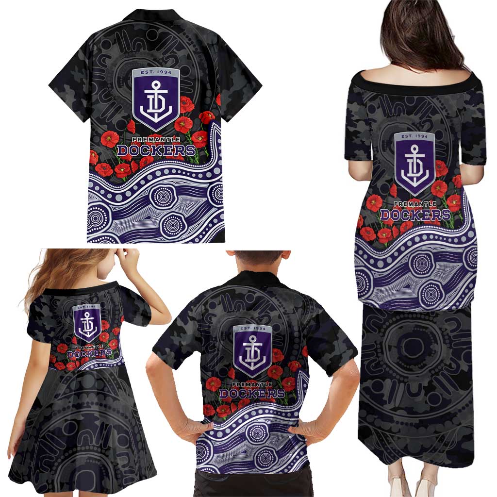 Fremantle Dockers ANZAC Day Family Matching Puletasi and Hawaiian Shirt Indigenous Dot Art with Poppy Flower Tribute