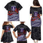 Fremantle Dockers ANZAC Day Family Matching Puletasi and Hawaiian Shirt Indigenous Dot Art with Poppy Flower Tribute