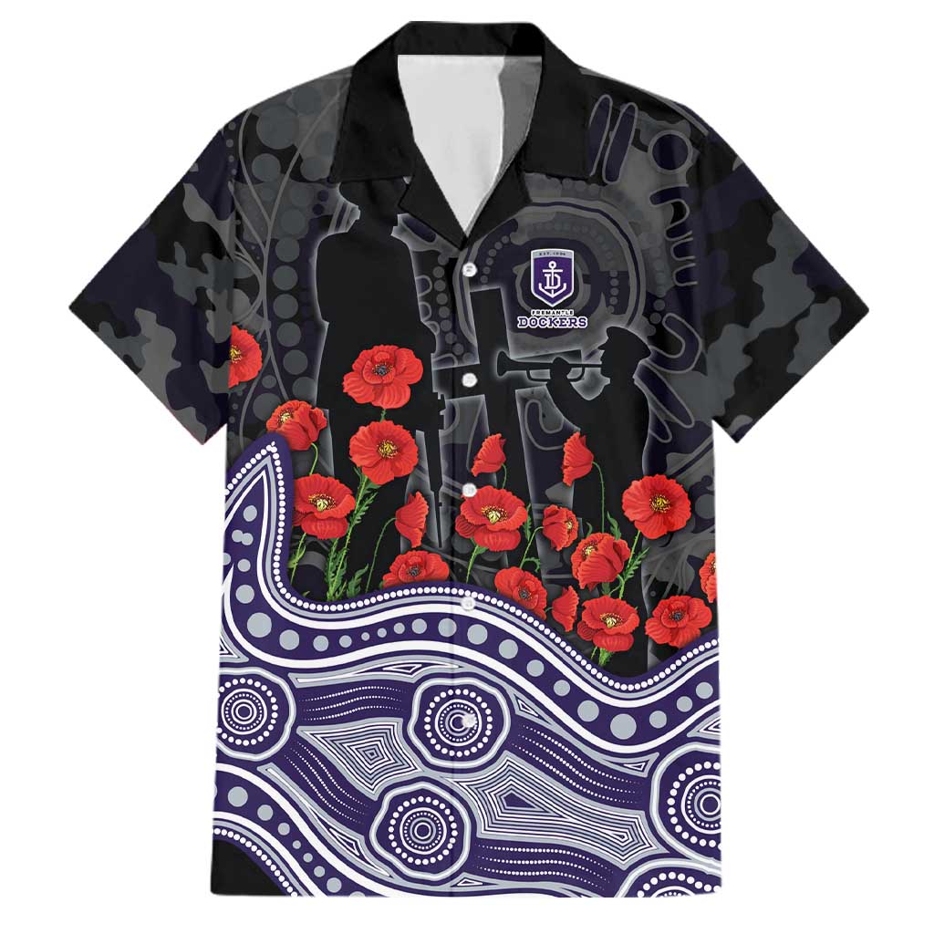 Fremantle Dockers ANZAC Day Family Matching Puletasi and Hawaiian Shirt Indigenous Dot Art with Poppy Flower Tribute