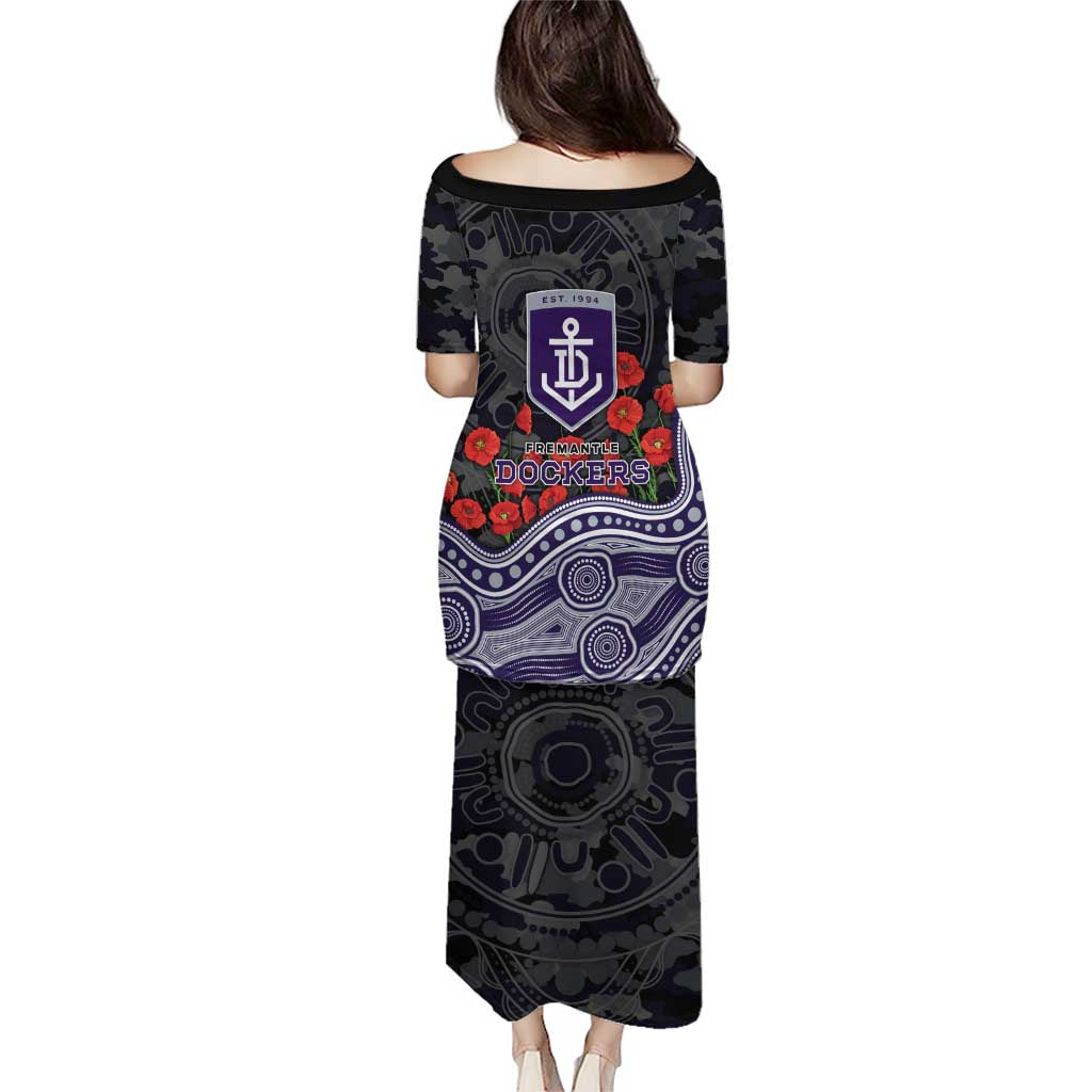 Fremantle Dockers ANZAC Day Family Matching Puletasi and Hawaiian Shirt Indigenous Dot Art with Poppy Flower Tribute