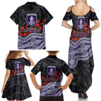 Fremantle Dockers ANZAC Day Family Matching Summer Maxi Dress and Hawaiian Shirt Indigenous Dot Art with Poppy Flower Tribute