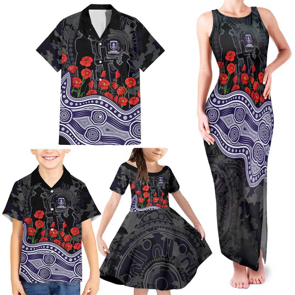 Fremantle Dockers ANZAC Day Family Matching Tank Maxi Dress and Hawaiian Shirt Indigenous Dot Art with Poppy Flower Tribute