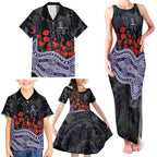 Fremantle Dockers ANZAC Day Family Matching Tank Maxi Dress and Hawaiian Shirt Indigenous Dot Art with Poppy Flower Tribute