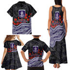 Fremantle Dockers ANZAC Day Family Matching Tank Maxi Dress and Hawaiian Shirt Indigenous Dot Art with Poppy Flower Tribute