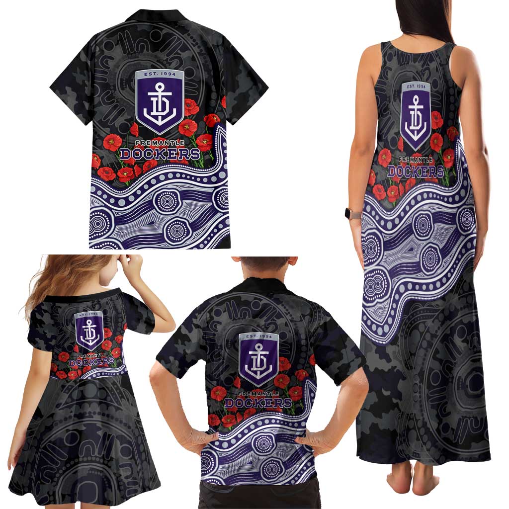 Fremantle Dockers ANZAC Day Family Matching Tank Maxi Dress and Hawaiian Shirt Indigenous Dot Art with Poppy Flower Tribute