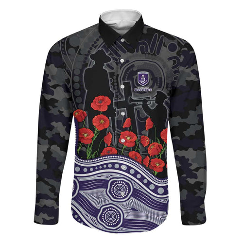 Fremantle Dockers ANZAC Day Family Matching Tank Maxi Dress and Hawaiian Shirt Indigenous Dot Art with Poppy Flower Tribute