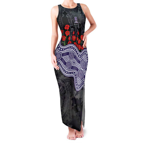 Fremantle Dockers ANZAC Day Family Matching Tank Maxi Dress and Hawaiian Shirt Indigenous Dot Art with Poppy Flower Tribute