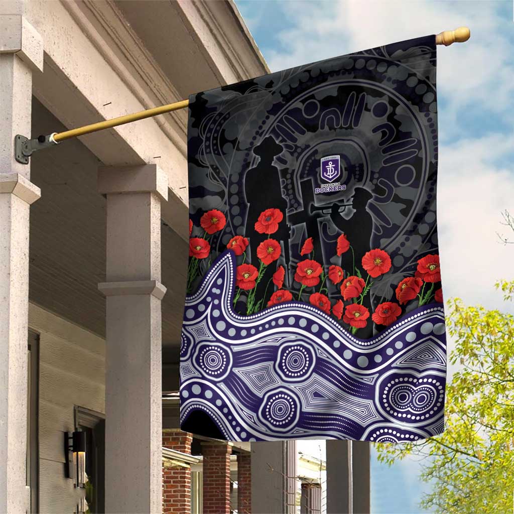 Fremantle Dockers ANZAC Day Garden Flag Indigenous Dot Art with Poppy Flower Tribute