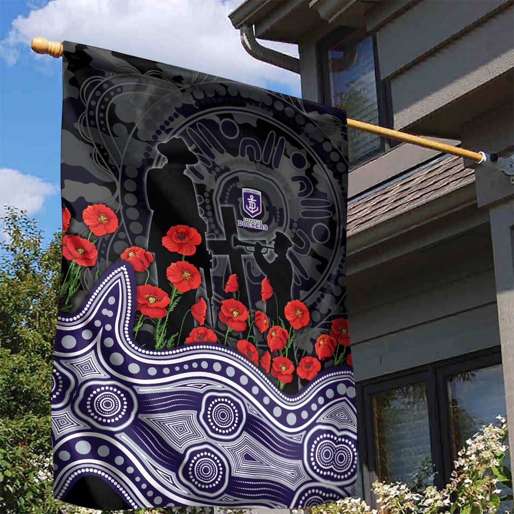 Fremantle Dockers ANZAC Day Garden Flag Indigenous Dot Art with Poppy Flower Tribute