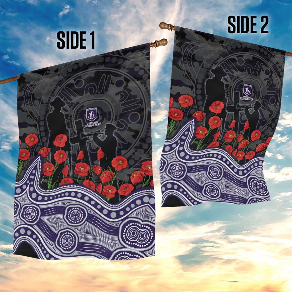 Fremantle Dockers ANZAC Day Garden Flag Indigenous Dot Art with Poppy Flower Tribute