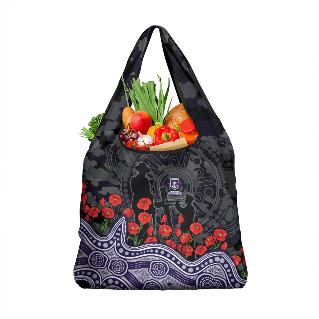 Fremantle Dockers ANZAC Day Grocery Bag Indigenous Dot Art with Poppy Flower Tribute