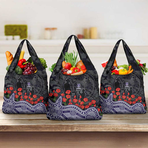 Fremantle Dockers ANZAC Day Grocery Bag Indigenous Dot Art with Poppy Flower Tribute