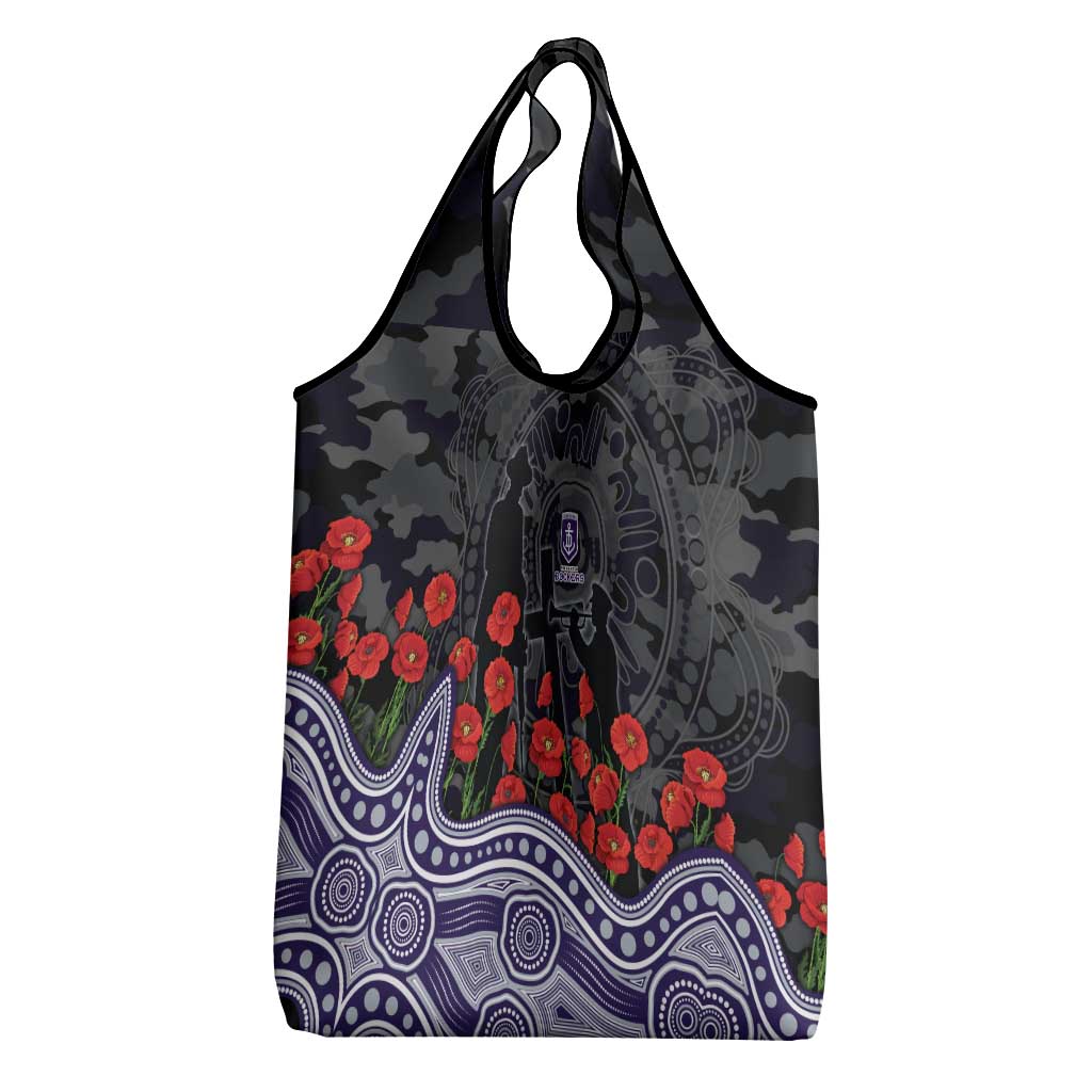 Fremantle Dockers ANZAC Day Grocery Bag Indigenous Dot Art with Poppy Flower Tribute