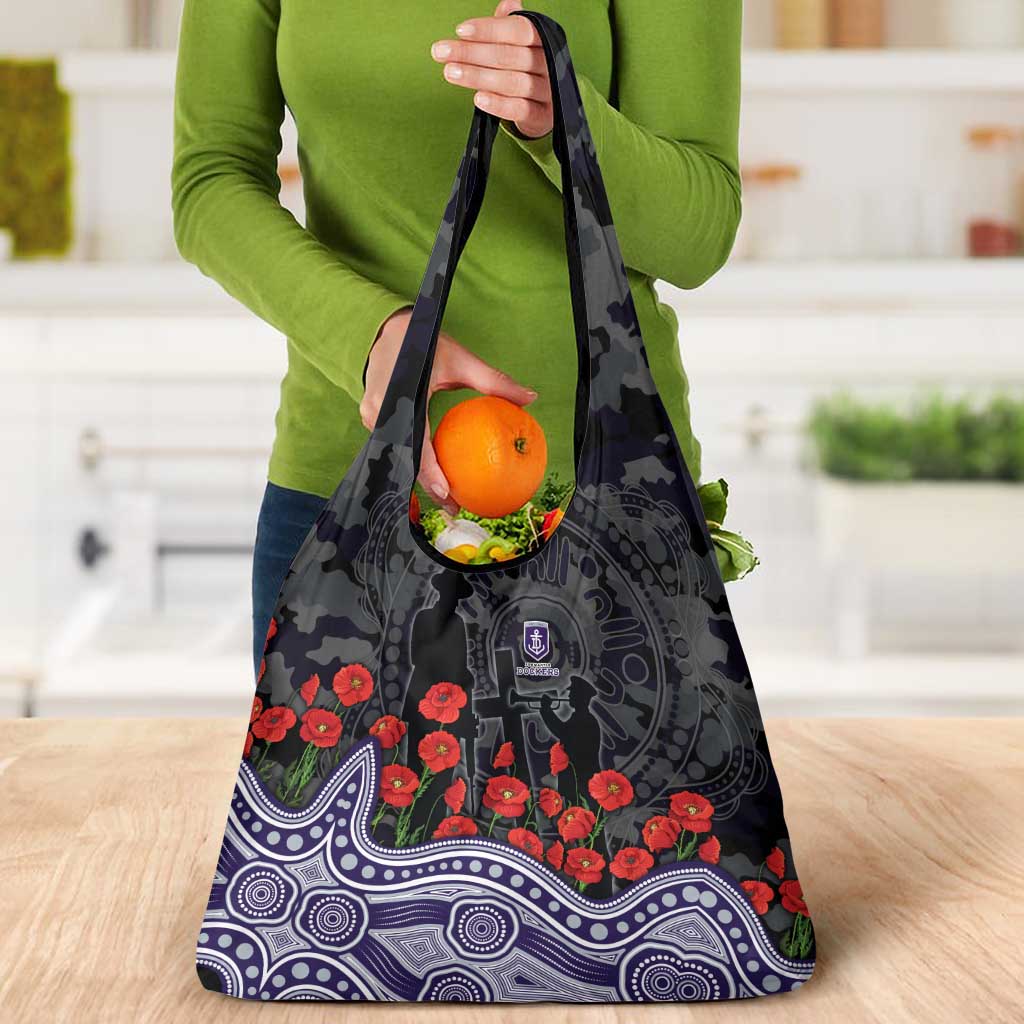 Fremantle Dockers ANZAC Day Grocery Bag Indigenous Dot Art with Poppy Flower Tribute