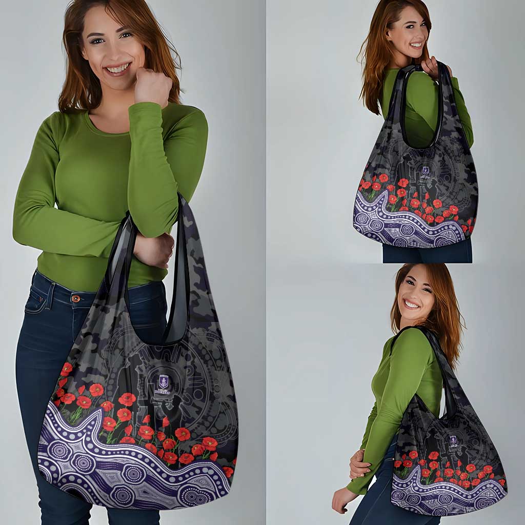 Fremantle Dockers ANZAC Day Grocery Bag Indigenous Dot Art with Poppy Flower Tribute