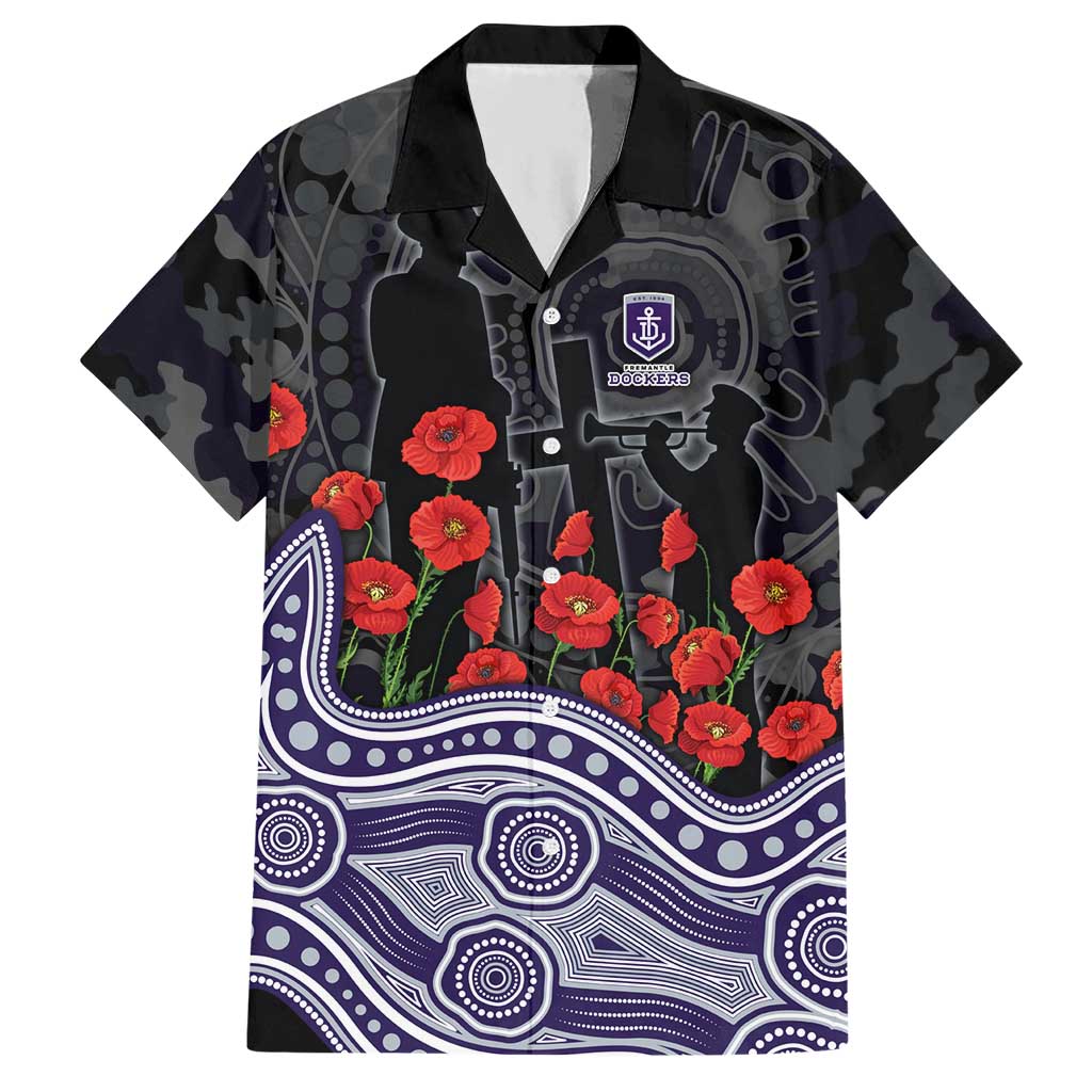 Fremantle Dockers ANZAC Day Hawaiian Shirt Indigenous Dot Art with Poppy Flower Tribute