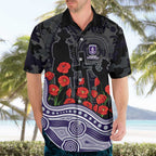 Fremantle Dockers ANZAC Day Hawaiian Shirt Indigenous Dot Art with Poppy Flower Tribute