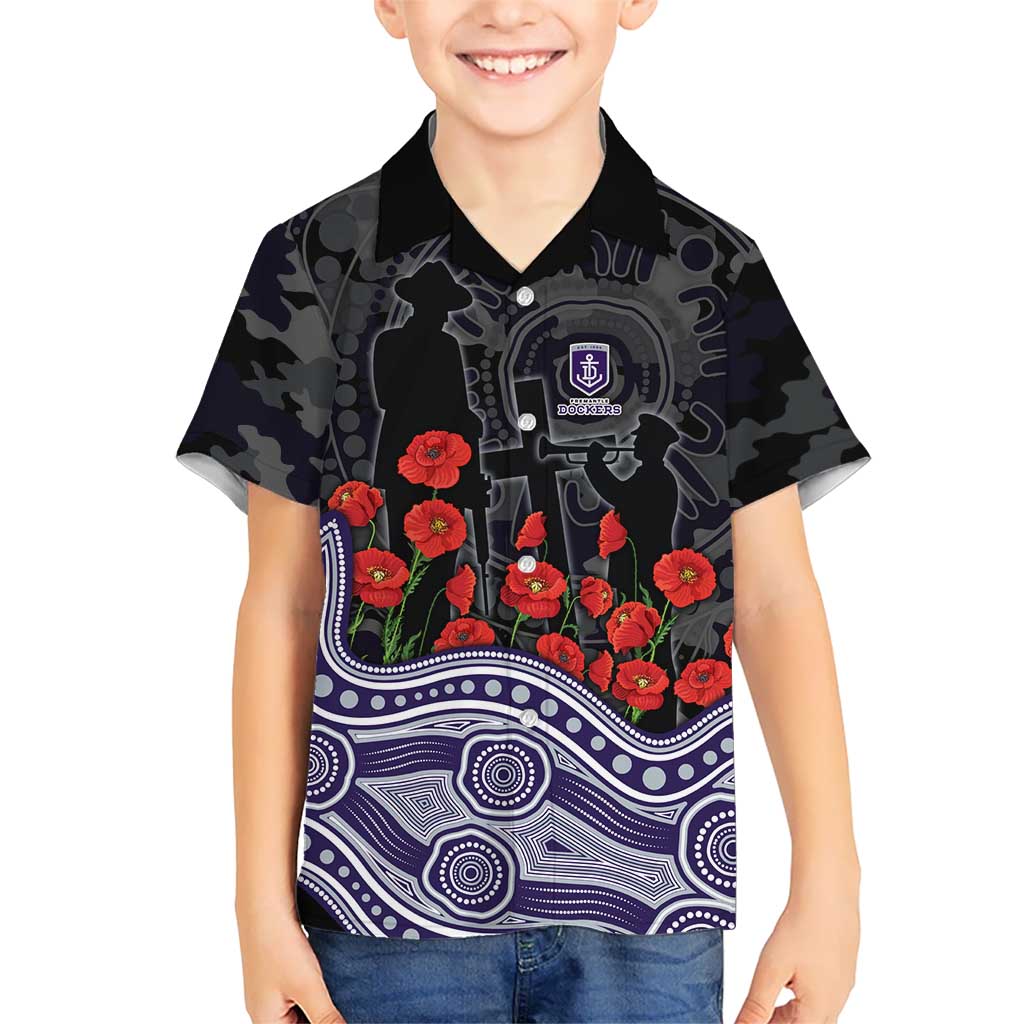 Fremantle Dockers ANZAC Day Hawaiian Shirt Indigenous Dot Art with Poppy Flower Tribute