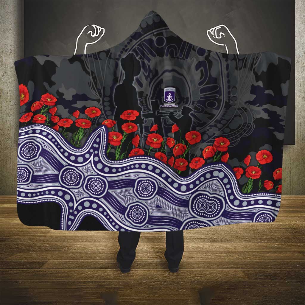 Fremantle Dockers ANZAC Day Hooded Blanket Indigenous Dot Art with Poppy Flower Tribute
