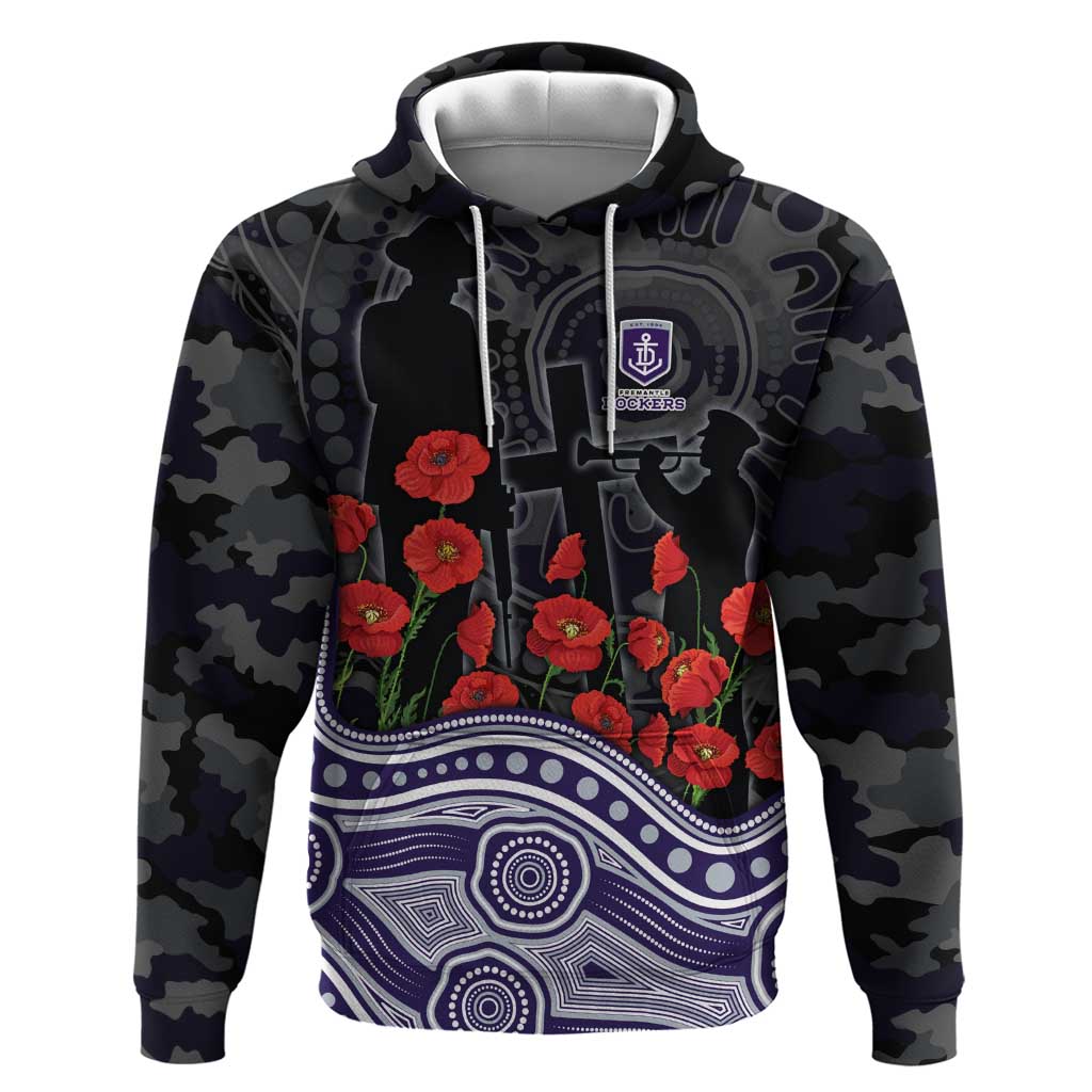 Fremantle Dockers ANZAC Day Hoodie Indigenous Dot Art with Poppy Flower Tribute