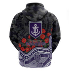 Fremantle Dockers ANZAC Day Hoodie Indigenous Dot Art with Poppy Flower Tribute