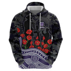 Fremantle Dockers ANZAC Day Hoodie Indigenous Dot Art with Poppy Flower Tribute