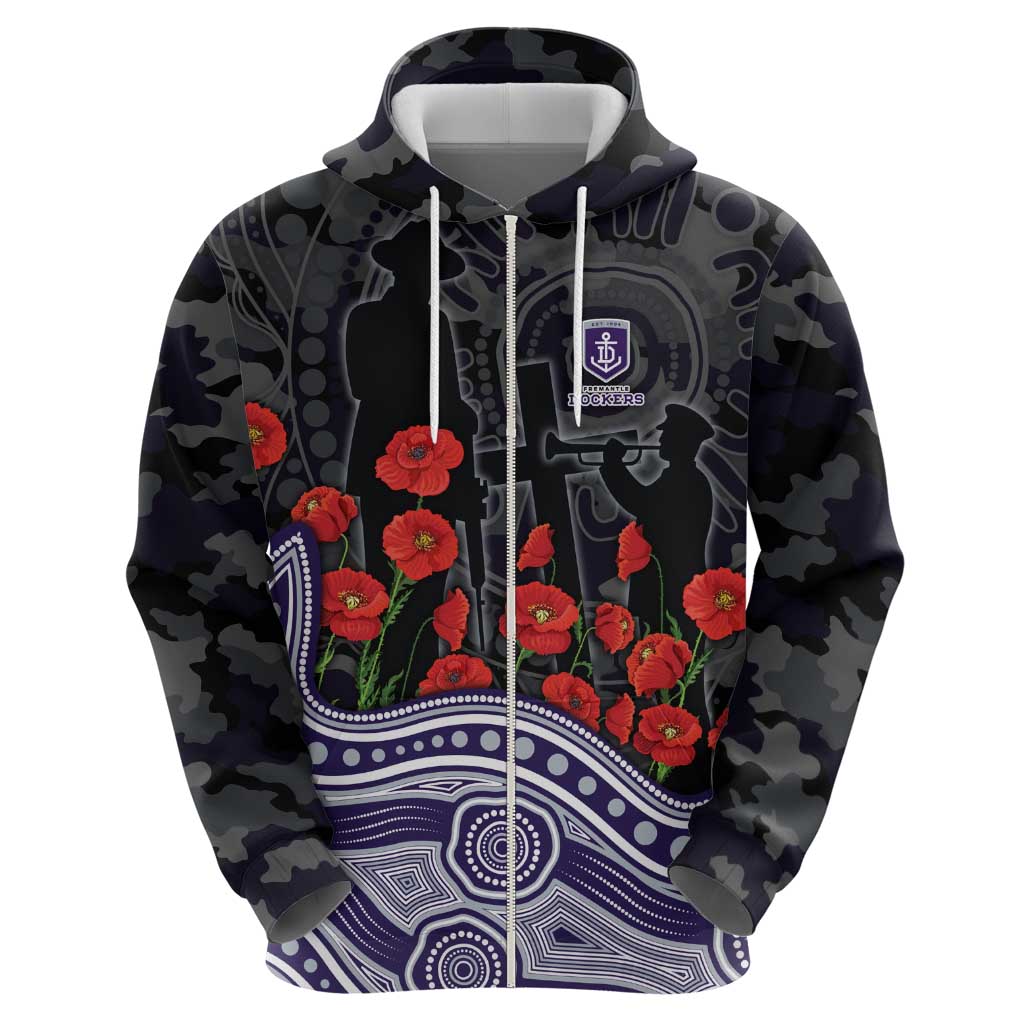 Fremantle Dockers ANZAC Day Hoodie Indigenous Dot Art with Poppy Flower Tribute