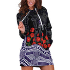Fremantle Dockers ANZAC Day Hoodie Dress Indigenous Dot Art with Poppy Flower Tribute
