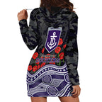Fremantle Dockers ANZAC Day Hoodie Dress Indigenous Dot Art with Poppy Flower Tribute