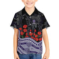 Fremantle Dockers ANZAC Day Kid Hawaiian Shirt Indigenous Dot Art with Poppy Flower Tribute