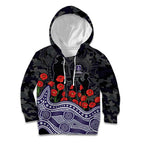 Fremantle Dockers ANZAC Day Kid Hoodie Indigenous Dot Art with Poppy Flower Tribute