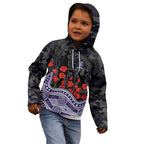Fremantle Dockers ANZAC Day Kid Hoodie Indigenous Dot Art with Poppy Flower Tribute