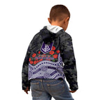 Fremantle Dockers ANZAC Day Kid Hoodie Indigenous Dot Art with Poppy Flower Tribute